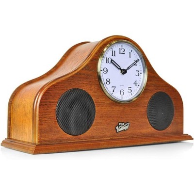 Pyle 2-in-1 Retro Vintage Style Clock & Bluetooth Stereo Speaker System with Dual Speakers, USB Charging, and Wireless Audio Streaming – PVNTLCL41BT