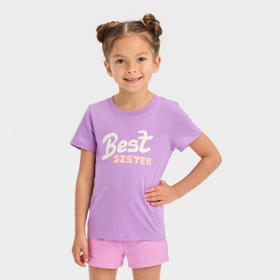 Image of Toddler Girls' 'Best Sister' Short Sleeve T-Shirt - Cat & Jack™ Purple 2T: Crewneck, Cotton Blend, OEKO-TEX Certified