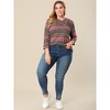 Agnes Orinda Women's Plus Size Comfy Knit 3/4 Sleeve V Neck Stripe Boho Casual Blouse - 2 of 4