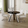 NicBex 5 PCS/7 PCS Dining Table Set,Round Dining Table with Black Sintered Stone Tabletop and 4/6 PU Chairs for Kitchen/Apartment - 2 of 4