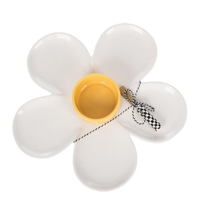 Totalee Gift Daisy Platter & Bowl w/ Spreader Set of 3 Ceramic White 7.6 oz