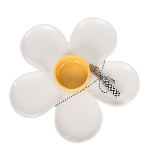 Totalee Gift Daisy Platter & Bowl w/ Spreader Set of 3 Ceramic White 7.6 oz - 1 of 4