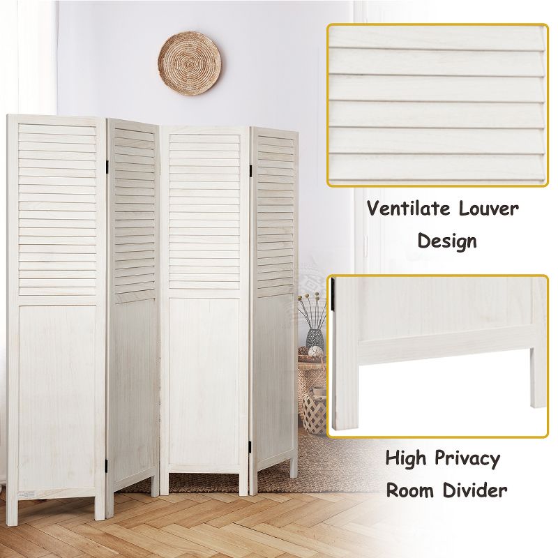 Costway 4 Panel Folding Privacy Room Divider Screen Home Furniture 5.6 Ft Tall White, 4 of 11