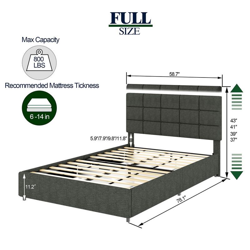 Velvet Upholstered Platform Bed with 4 Drawers of Storage, Adjustable Height Headboard, Metal Frame And Legs, 4 of 9