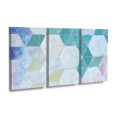 Abstract Geometric Triangles Blue and Green Canvas Art Set