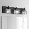 Dewdrop Modern 3-Light Vanity Light, Black Metal Wall Fixture with Cube Glass Shades - 2 of 4