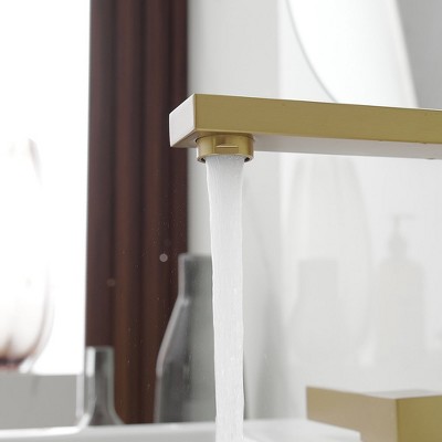 Brushed Gold Widespread Double Handle Mid-Arc Bathroom Faucet