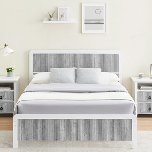 Bed Frame with Wave Wood Headboard, Queen Platform Bed Frame with Safe Rounded Corners & Under Bed Storage, Strong Metal Slats Support - 1 of 4