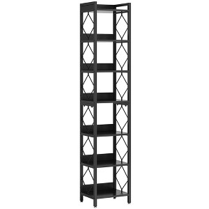 Resenkos Bookshelf, Bookcase Standing Shelf Unts,7-Tier Corner Shelf, 78.7" Narrow Bookshelf Corner Bookcase,Black - 1 of 4