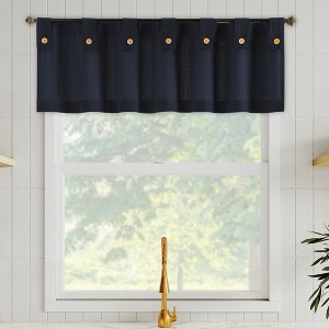 54"x14" Archaeo Light Filtering Cotton Blend Button Tab Top Curtain Panel Navy Blue: Transitional Indoor Decor - 1 of 4