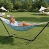EcoSummer Double Hammock with Stand, 450lbs Heavy Duty 2-Person Cotton Hammock for Indoor Outdoor Relaxation,Ocean. - 3 of 4