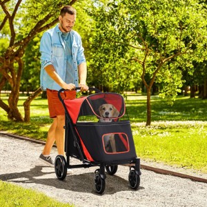 Foldable Dog Stroller for Medium and Large Dogs with Mesh Window Shock Absorption Storage and Safety Leash for Travel and Walking - LAOTIES - 1 of 4