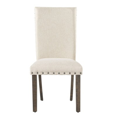 Rustic Cream Linen Upholstered Side Chair with Smokey Walnut Legs