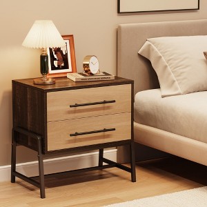 Modern Nightstand with Drawers, Mid-Century Nightstand with 2 Storage Drawers, Light Wood Bedside Table with Metal Legs for Bedroom & Living Room - 1 of 4