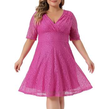 Agnes Orinda Women's Plus Size Babydoll Half Placket Elastic Back Button  Chambray Dresses Pink 1x : Target