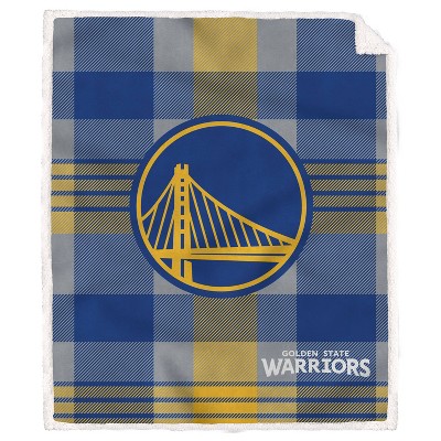 NBA Golden State Warriors Plaid Steel Royal Plush Faux Shearling Blanket