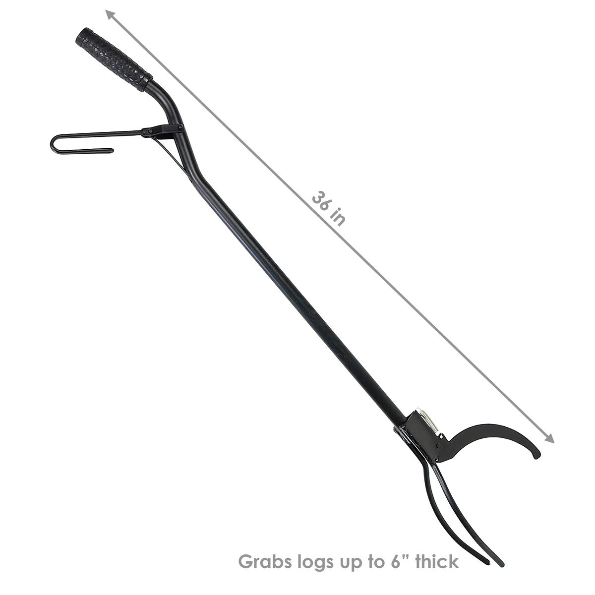 Sunnydaze Indoor/Outdoor Fireplace or Fire Pit Heavy-Duty Steel Spring Lever Firewood Log Grabber Tool - 36" - Black - thumbnail 3