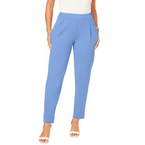 Jessica London Women's Plus Size Stretch Knit Elastic Pull-on Straight Leg Pants  Trousers - 16 W, French Blue : Target