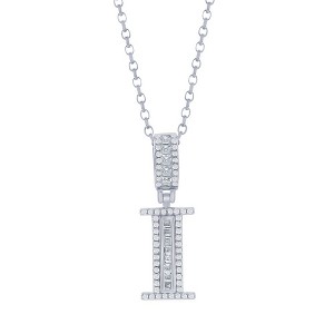 Bella Silver Sterling Silver 'I' Baguette CZ Initial 18" Pendant Necklace  - Silver - 1 of 2