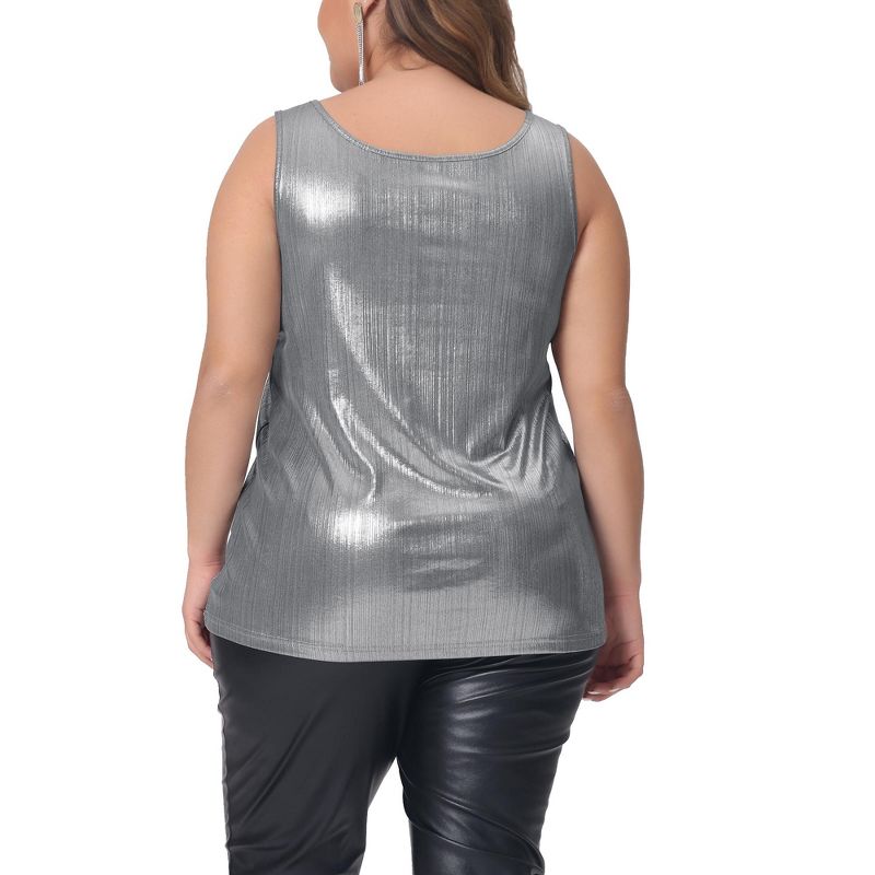 Agnes Orinda Women's Plus Size Shiny Metallic Round Neck Sleeveless Party Tank Top, 4 of 5