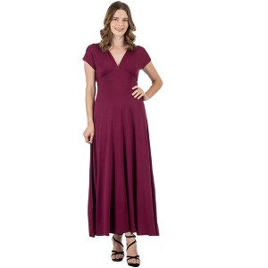 Womens V-Neck Empire Waist Cap Sleeve Maxi Dress - 24seven Comfort Apparel™ - 1 of 4