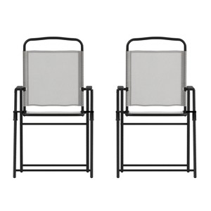 Emma and Oliver Set of 2 Textilene Folding Sling Style Patio Chairs with Armrests - 1 of 4