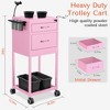 TASALON Lockable Metal Salon Trolley Cart with 2 Magnetic Bowls, Mobile Hair Stylist Station for Tools Storage - Pink - 2 of 4