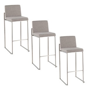 LumiSource Set of 3 Fuji High Back Barstools Stainless Fabric - 1 of 4