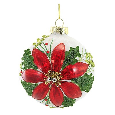 4.0 Inch Poinsettia Snow Ball Christmas Beaded Tree Ornaments : Target