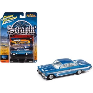 1961 Chevrolet Impala SS 409 Blue Metallic with White Stripes and Interior 1/64 Diecast Model Cars by Johnny Lightning - 1 of 4