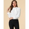 INSPIRE CHIC Women's Bow Tie Neck Keyhole Back Grid Checks Office Work Blouses - 3 of 4