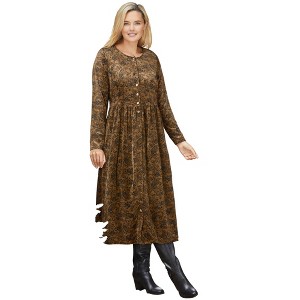 Woman Within 21-Button Velour Dress - 1 of 4