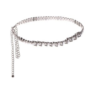 Anna-Kaci Women's Geometric Square Link Waist Chain with Adjustable Extender and Shimmering Accents - Silver - 1 of 4