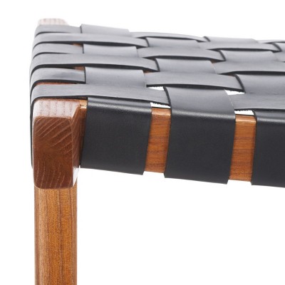 Abreu Black Woven Leather and Natural Wood Counter Stool
