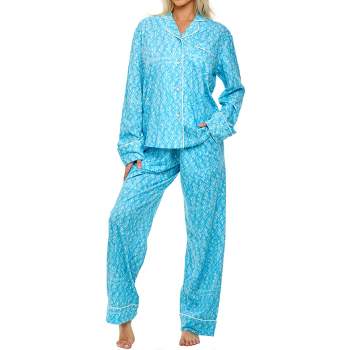 Adr Women's Satin Pajamas Set, Button Down Long Sleeve Top And