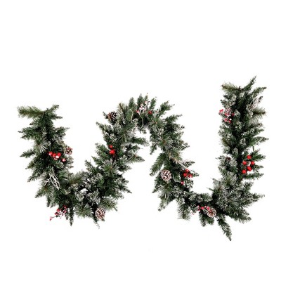 Vickerman 9' Snow Tipped Pine And Berry Artificial Christmas Garland 