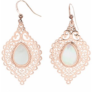 Pavilion Gift Company - Rose Gold Lace Leaf - Mother of Pearl Earrings - Earrings - 1 of 4