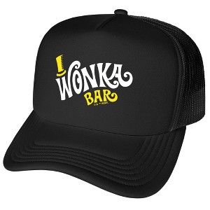 Willy Wonka And The Chocolate Factory Wonka Bar Logo Foam Trucker Cap Black - 1 of 4