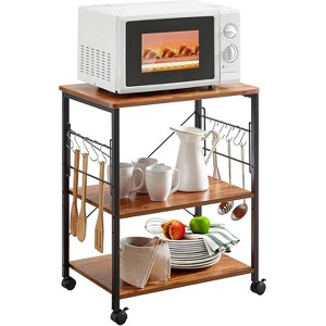 Mr IRONSTONE Microwave Cart 23.7'' for Small Space, 3-Tier Microwave Stand Coffee Cart Rolling Kitchen Utility cart on Wheels, Black - 1 of 4
