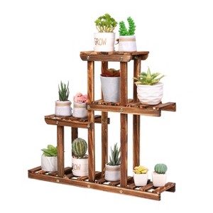 UNHO 4 Tiers Retro Mini Corner Ladder Plant Stand Garden Balcony Bonsai Rack Shelf Wooden Planter Shelf for Small Flower Pots Botanical - 1 of 4