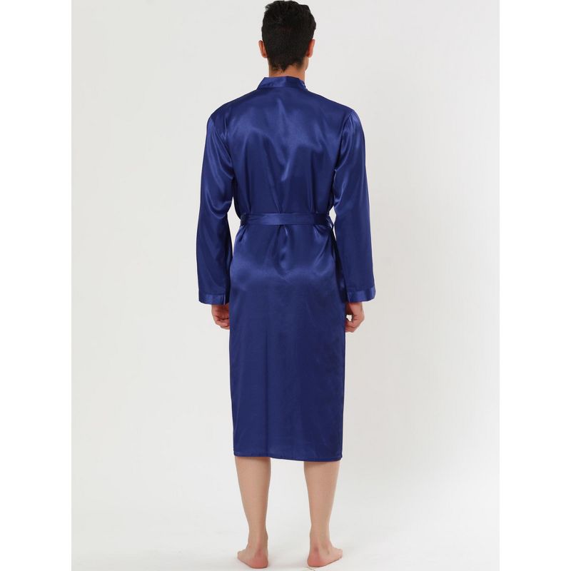 Lars Amadeus Mens Satin Robe Sleep Solid Nightdress Long Sleeve Sleepwear Pajama Dress Bathrobe, 4 of 5