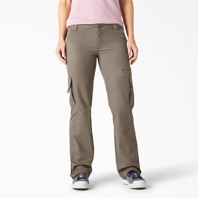 Dickies Women's Relaxed Fit Straight Leg Cargo Pants, Rinsed Pebble Brown  (RNP), 4RG