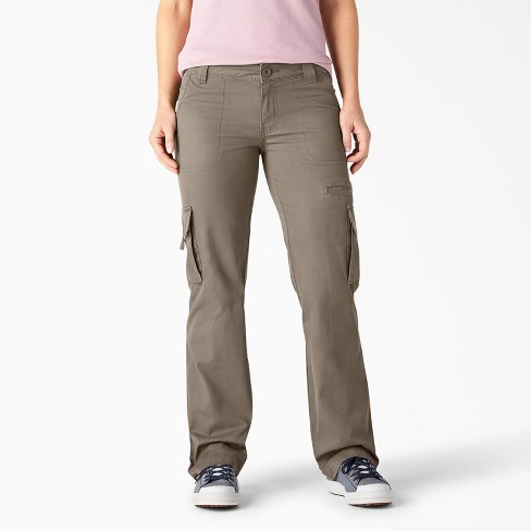 Dickies Women's Relaxed Fit Straight Leg Cargo Pants, Rinsed Pebble Brown  (RNP), 12RG