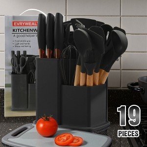 19-Piece Cooking Tools and Knives Set, Kitchen Utensils Set, Non-Scratch, Heat-Resistant（Black） - 1 of 4