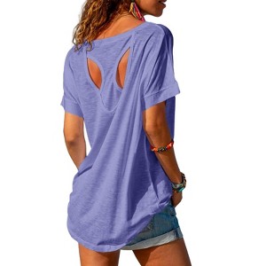 Imily Bela Women's Backless Sports T-Shirt, Fitness Casual Yoga T-Shirt, Short-Sleeve Summer Top - 1 of 4