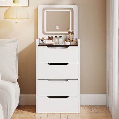 GDFStudio Holmen Modern 3 in 1 Vanity Desk with Plip Top Mirror, Makeup Stool and Storage
