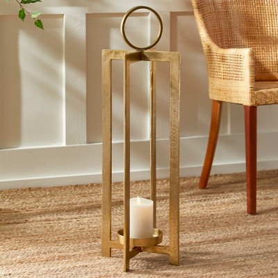 Gold Aluminum and Glass 30.5" Candle Lantern