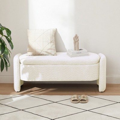 Ottoman, Oval Bedroom Storage Bench, 3D Lamb Fleece Fabric Bench, With Large Storage Space, Storage Bench