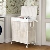 WOWLIVE Rolling Laundry Hamper with Wheels and Lid, 2-Compartment Rattan Basket with Removable Liner - 2 of 4