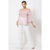 Slickblue Chic Polka Dot Off Shoulder Top – S/M/L – Mauve/White – Flirty with Ruffles, Bell Sleeves & Crochet Detail - 3 of 4